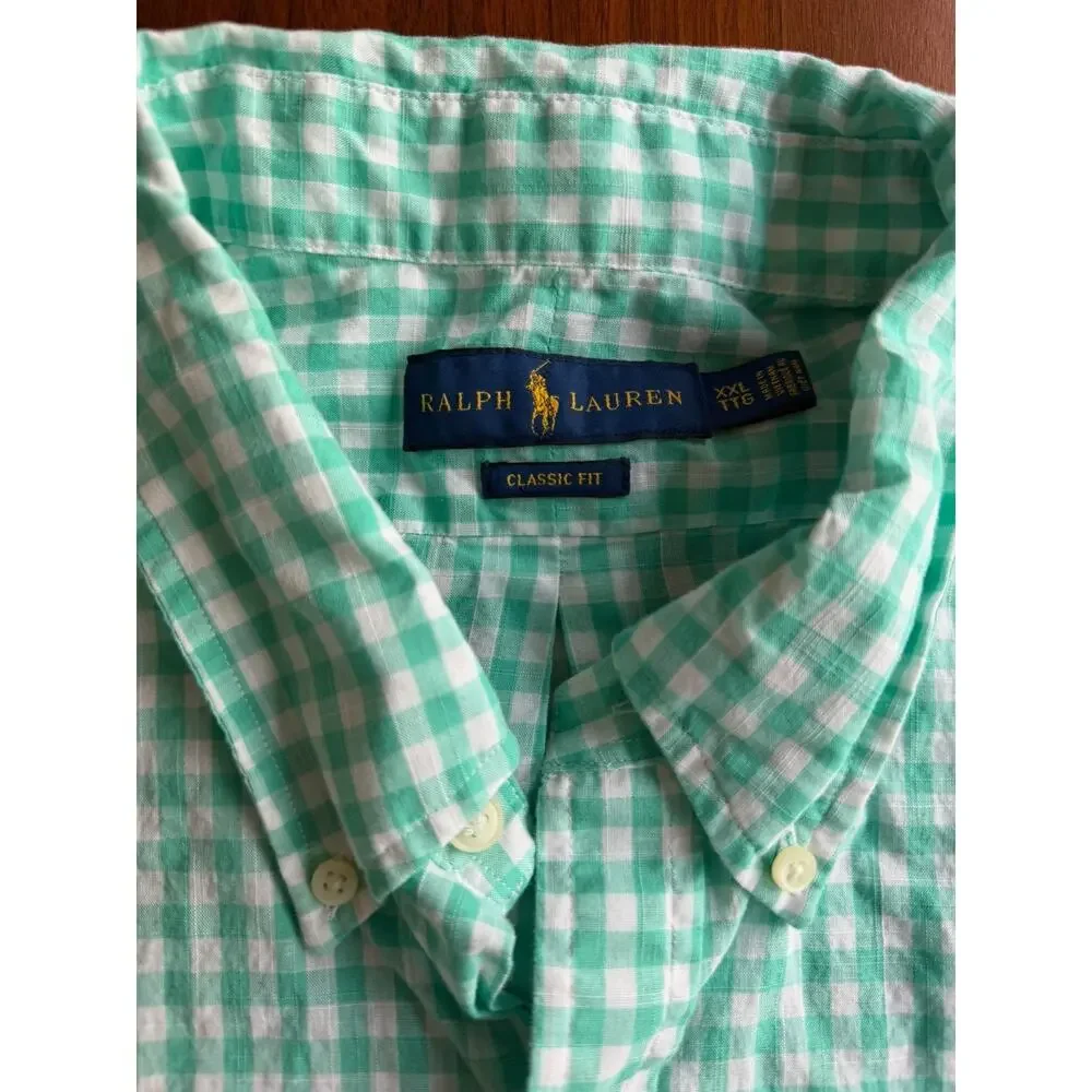 Polo Ralph Lauren Men's Classic Fit Teal Gingham Short Sleeve Shirt - Size XXL